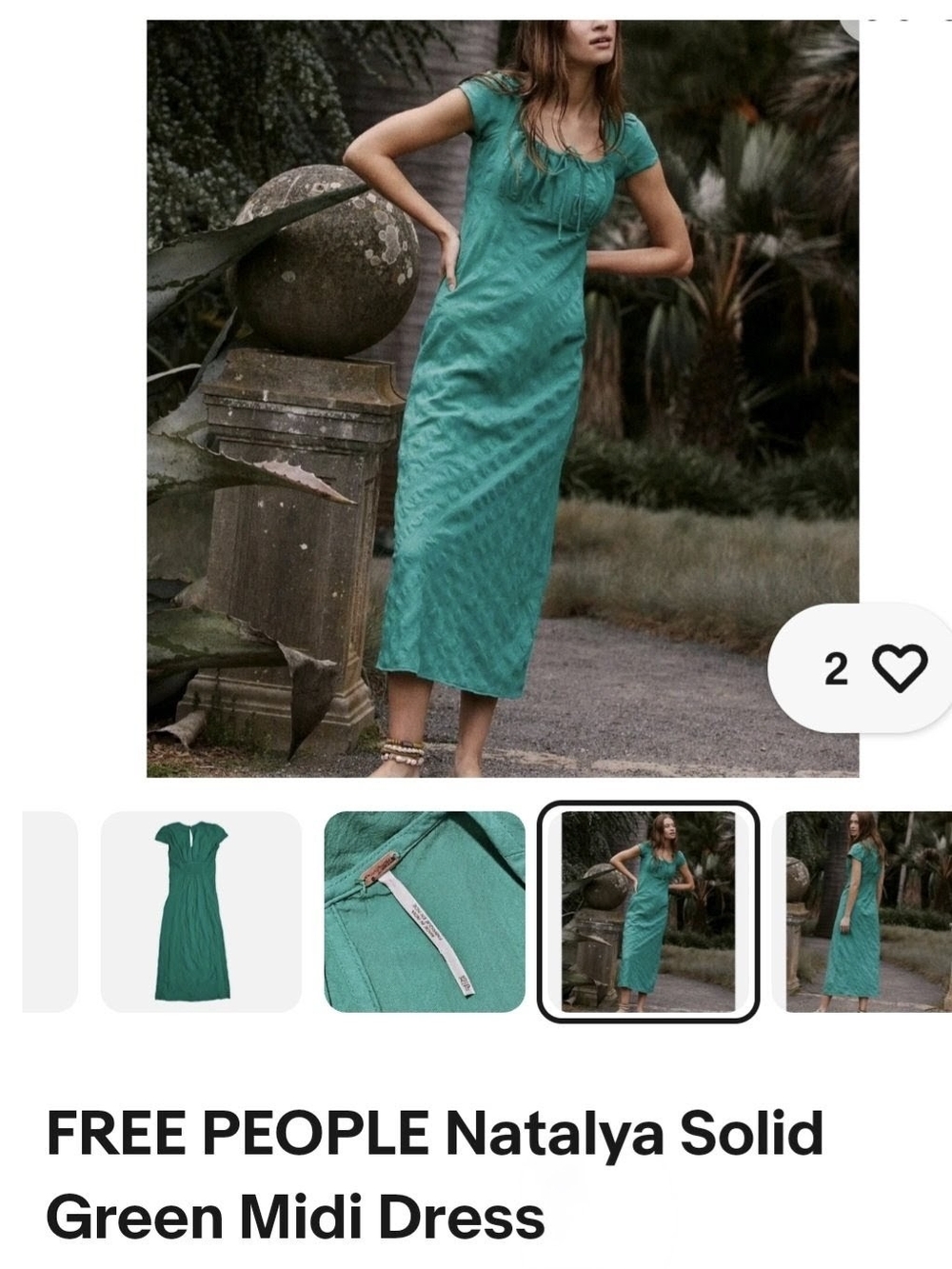 Free People Natalya Solid Green Midi Dress